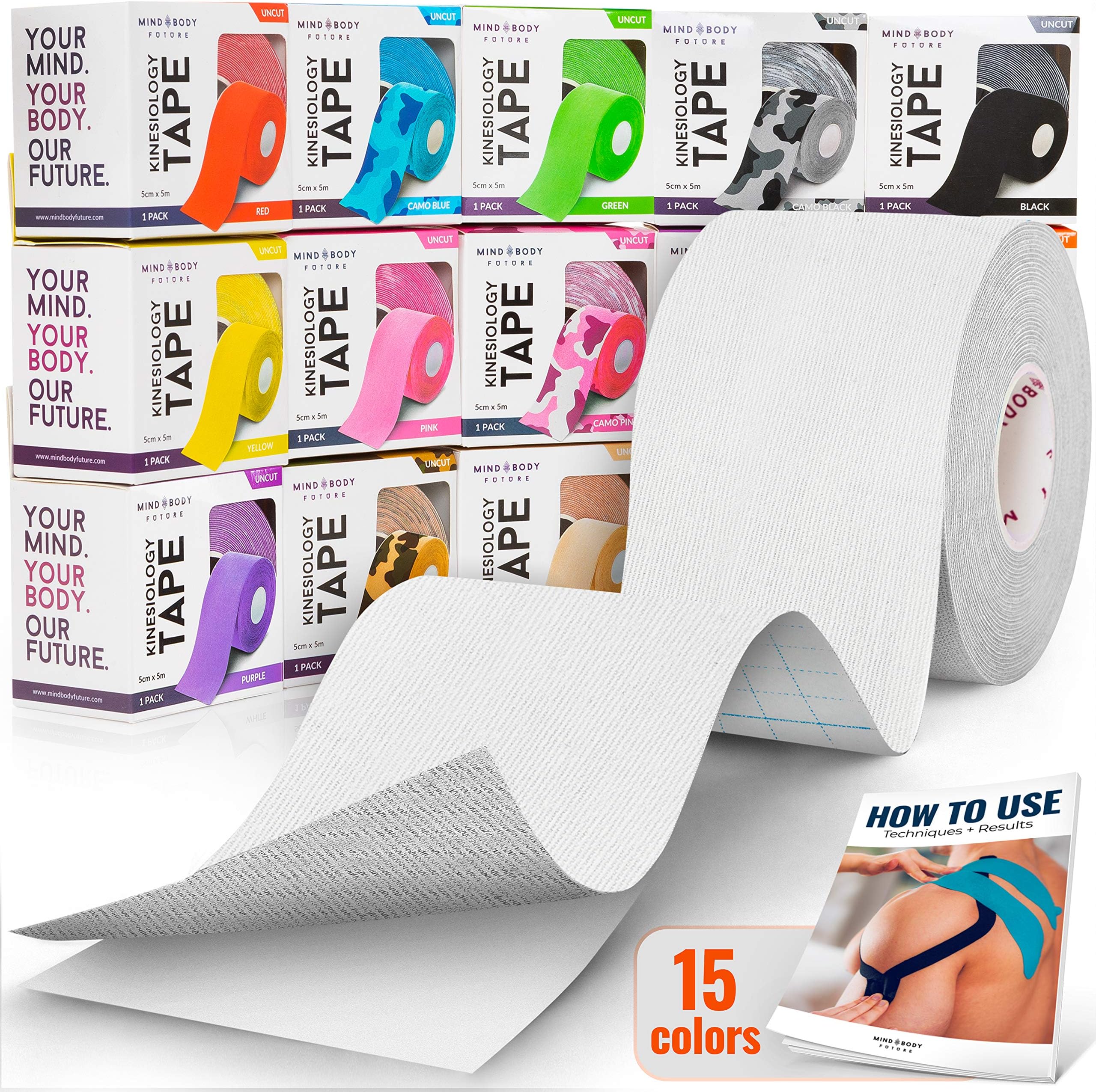 Kinesiology Tape - Medical Grade Uncut 5cm x 5m Roll - Ideal for Athletic Sports Physio Strapping and Muscle Injury & Support - Includes eGuide