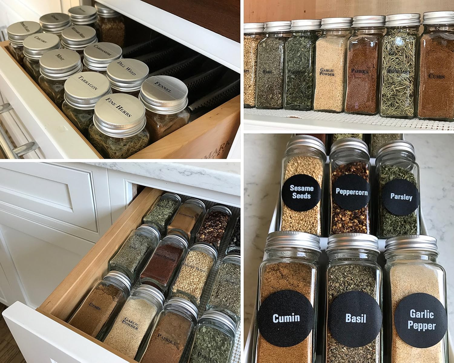 8 XLarge 8oz Glass Spice Jars w/2 Types of Printed Spice Labels. Premium Commercial Grade Set: Empty Square Jar, Airtight Cap Chalk & Clear Stickers Pour Sift Shaker by Talented Kitchen (8oz JARS): Home Improvement