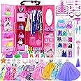 K.T. Fancy 108 Pcs 11.5 Inch Dolls Closet Wardrobe Include Clothes, Dresses, Shoes and Other Stuff for Girl Doll as Xmas Gift Present