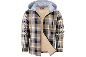 ZITY Flannel Jacket for Men Fleece Plaid Shirts Hoodie Zip Up Sherpa Lined Winter Warm Coat