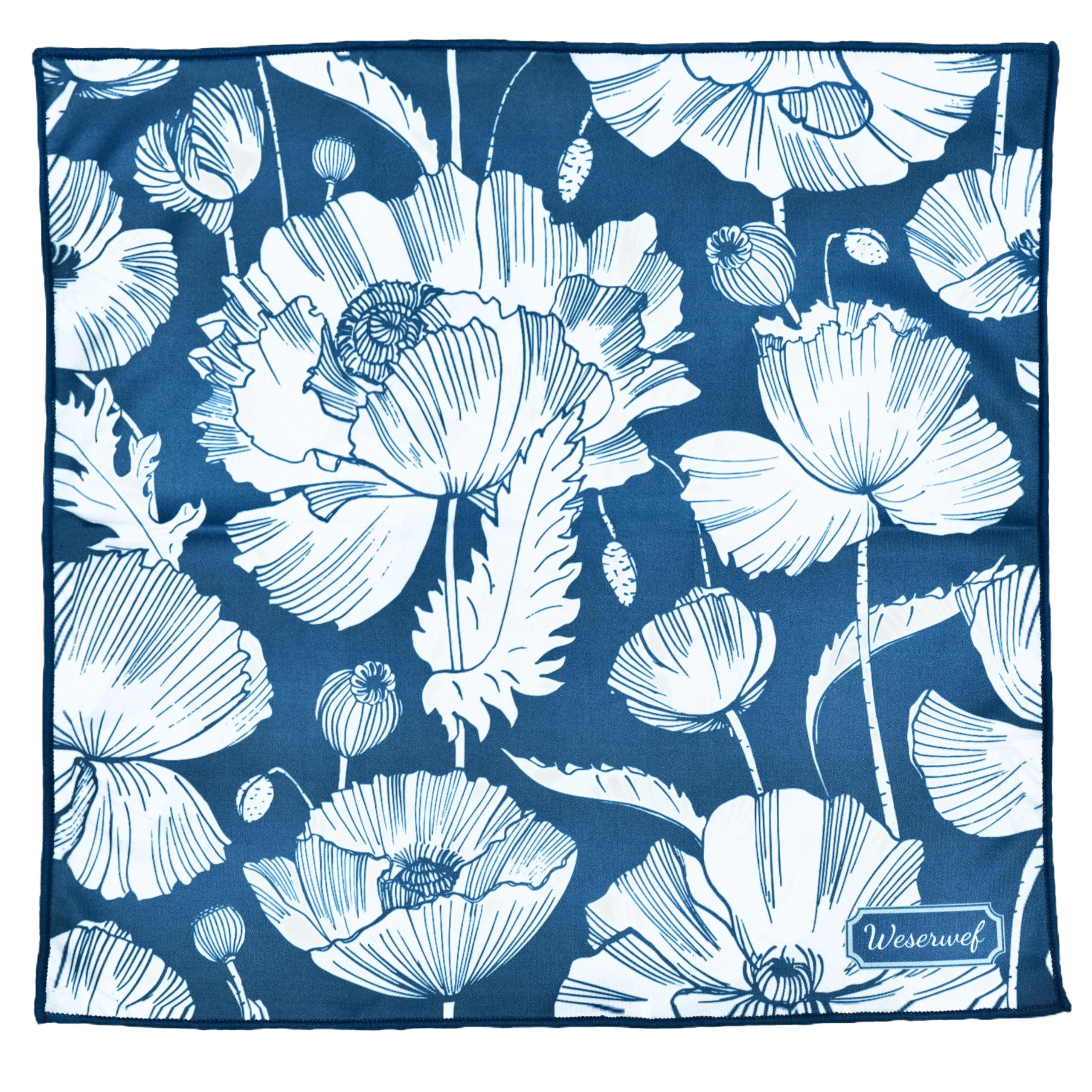 WESERWEF Design Microfiber Glasses Cleaning Cloth, Premium Cleaning Cloths for Spectacles, Lens, Screens, Tablets, Eyeglasses, 12" x 12", Ultra-Soft & Scratch-Free (blue poppies)