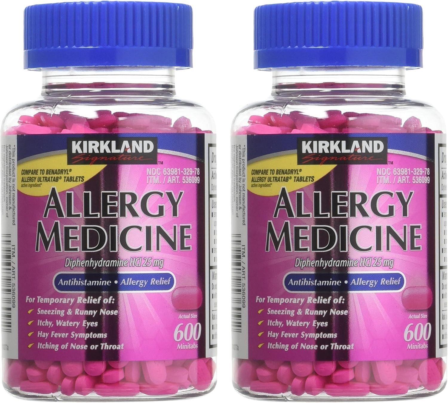 Diphenhydramine HCI 25 Mg - Kirkland Brand - Allergy Medicine and AntihistamineCompare to Active Ingredient of Benadryl® Allergy Generic 1200 Count: Health & Personal Care