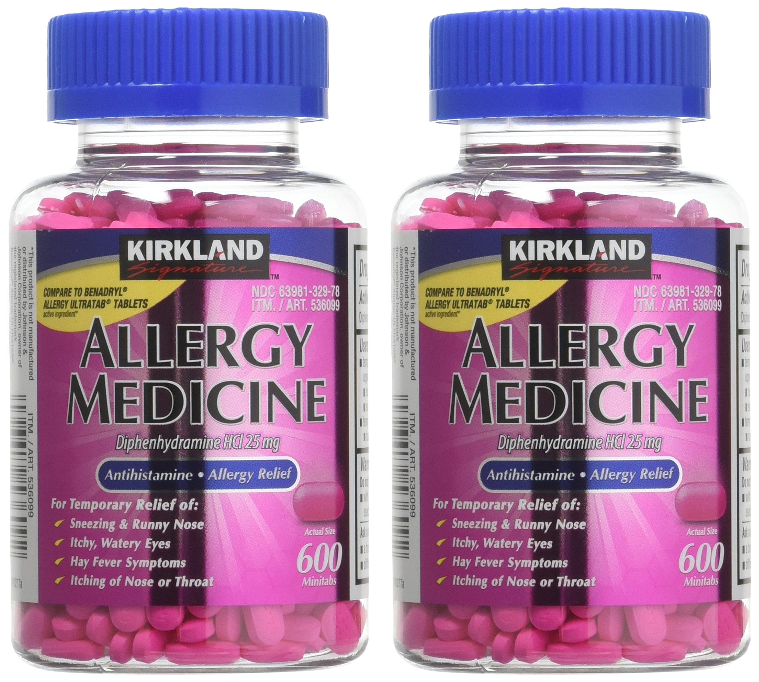 KIRKLAND Signature Diphenhydramine Hci 25 Mg Allergy Medicine & Antihistaminecompare to Active Ingredient of Benadryl Allergy Generic 1200count, 1count