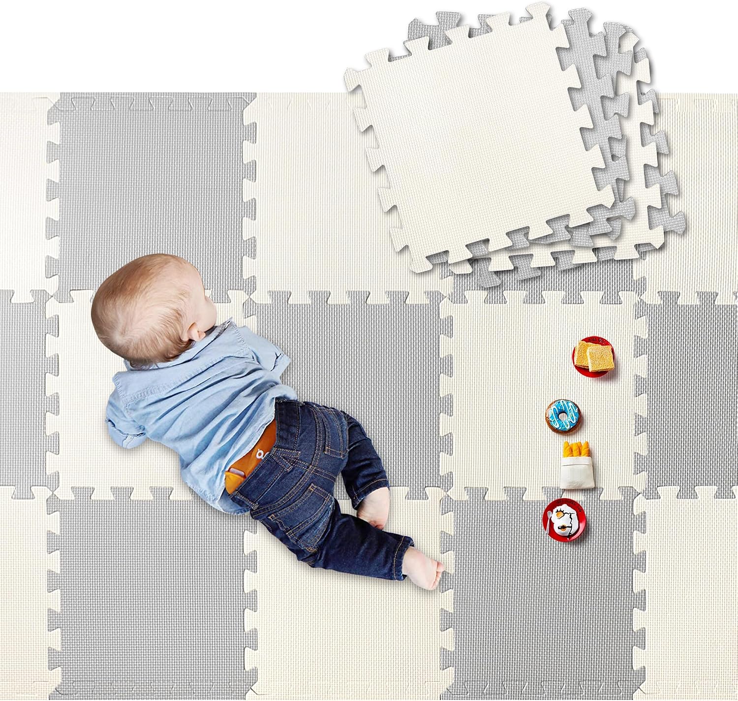 LIVINGbasics Baby Play Mat, 1cm Cushioned 18 pcs Puzzle EVA Foam Exercise Play Mat 1.62 Sqm Coverage Interlocking Floor Tiles, Portable Crawling Floor Mats for Kids Toddler