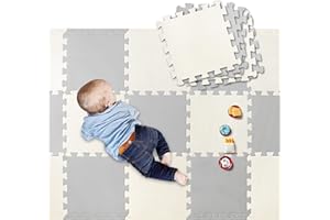 LIVINGbasics Baby Play Mat, 1cm Cushioned 18 pcs Puzzle EVA Foam Exercise Play Mat 1.62 Sqm Coverage Interlocking Floor Tiles