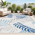 JONATHAN Y Tropics Palm Leaves Indoor Outdoor Area Rug 8X10 Gray/Blue, Boho for Backyard, Patio, Porch, Easy-Cleaning, High T