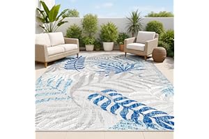 JONATHAN Y Tropics Palm Leaves Indoor Outdoor Area Rug 8X10 Gray/Blue, Boho for Backyard, Patio, Porch, Easy-Cleaning, High Traffic, Pet-Friendly, Non-Shedding (AMC100A-8)