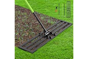 Seeutek Lawn Leveling Rake, 45” x 10” Lawn Leveler with 6.5FT Stainless Steel Handle Rakes for Lawns, 0-180° Adjustable Ground Leveler Tool for Yard, Level Soil Sand Dirt Surfaces