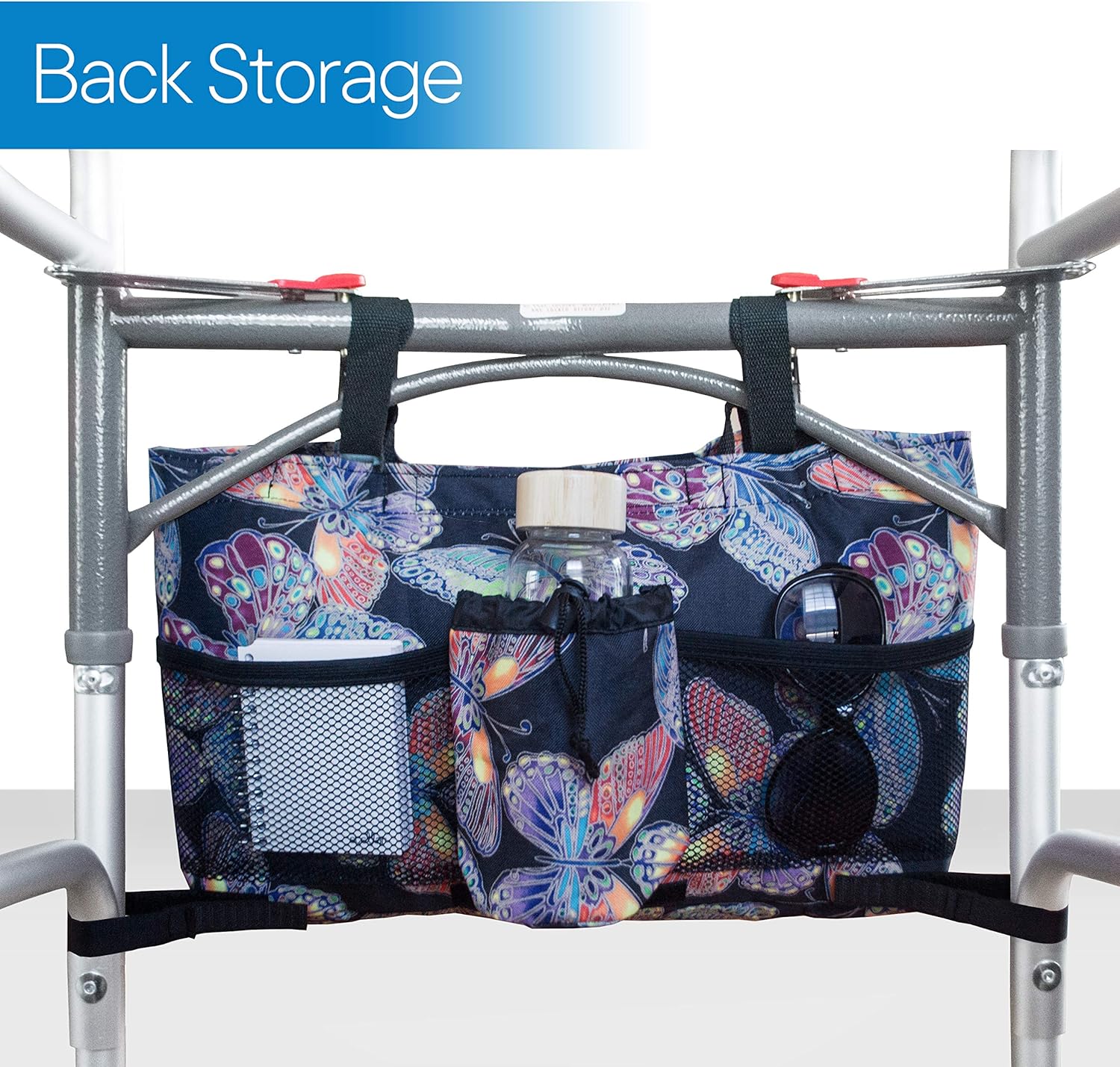 RMS Walker Bag with Soft Cooler - Water Resistant Tote with Temperature Controlled Thermal Compartment, Universal Fit for Walkers, Scooters or Rollator Walkers (Vivid Butterfly): Health & Personal Care