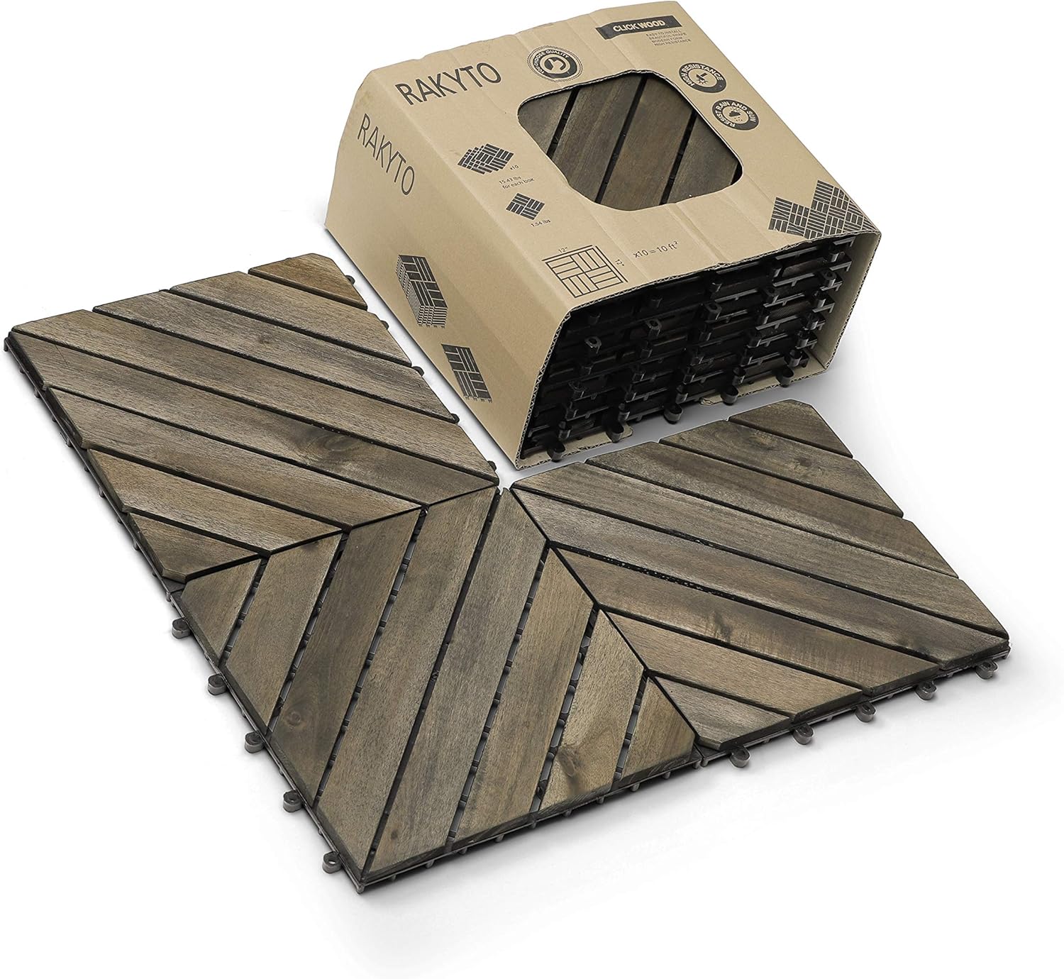 Wood Interlocking Flooring Tiles (Pack of 10, 12" x 12