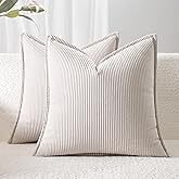 Ailuteie Corduroy Throw Pillow Covers 18x18 Set of 2 – Boho Decorative Pillow Covers for Couch, Sofa, Bed – Soft Square Cushion Covers for Living Room Decor (No Insert) Beige