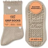 Peach &amp; Flow Pilates Socks with Grips for Women, Cute, Non Slip, US 6-10 | Cushioned Non-slip Reformer and yoga socks with grips also for barre and Lagree, plus a thick knit with woven arch support