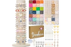 Deinduser Bracelet Making Kit with Stand, 7800pcs Clay Bead Set for Adults, 2Boxes Clay Beads Kit with Gold Round Letter, Number & Pattern Beads, DIY Art and Craft for Girls