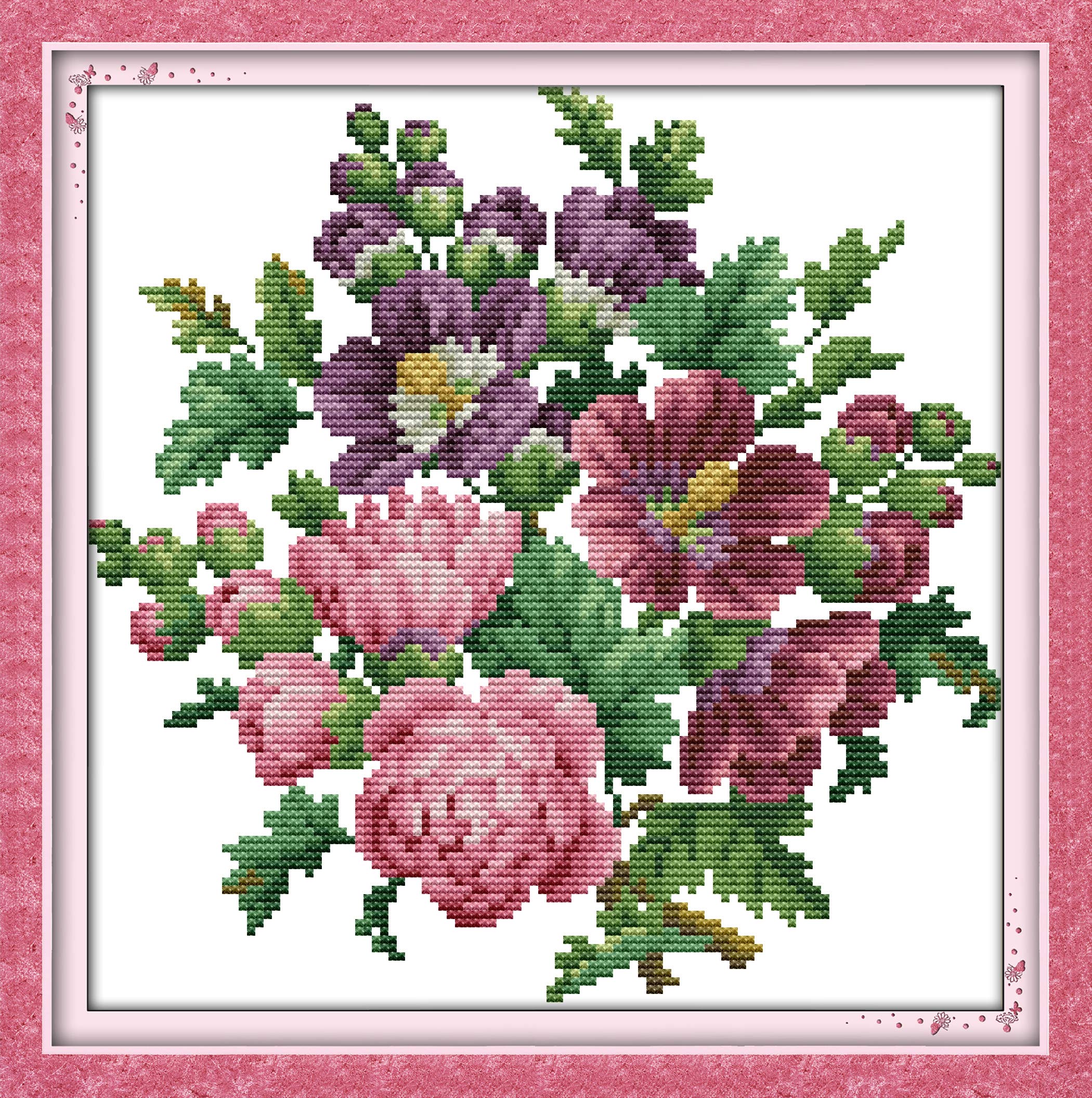 OWN4B Cross Stitch Kits Stamped, Flowers Blossom Printed Pattern 11CT 13.8x13.8 inch DIY Embroidery Kit