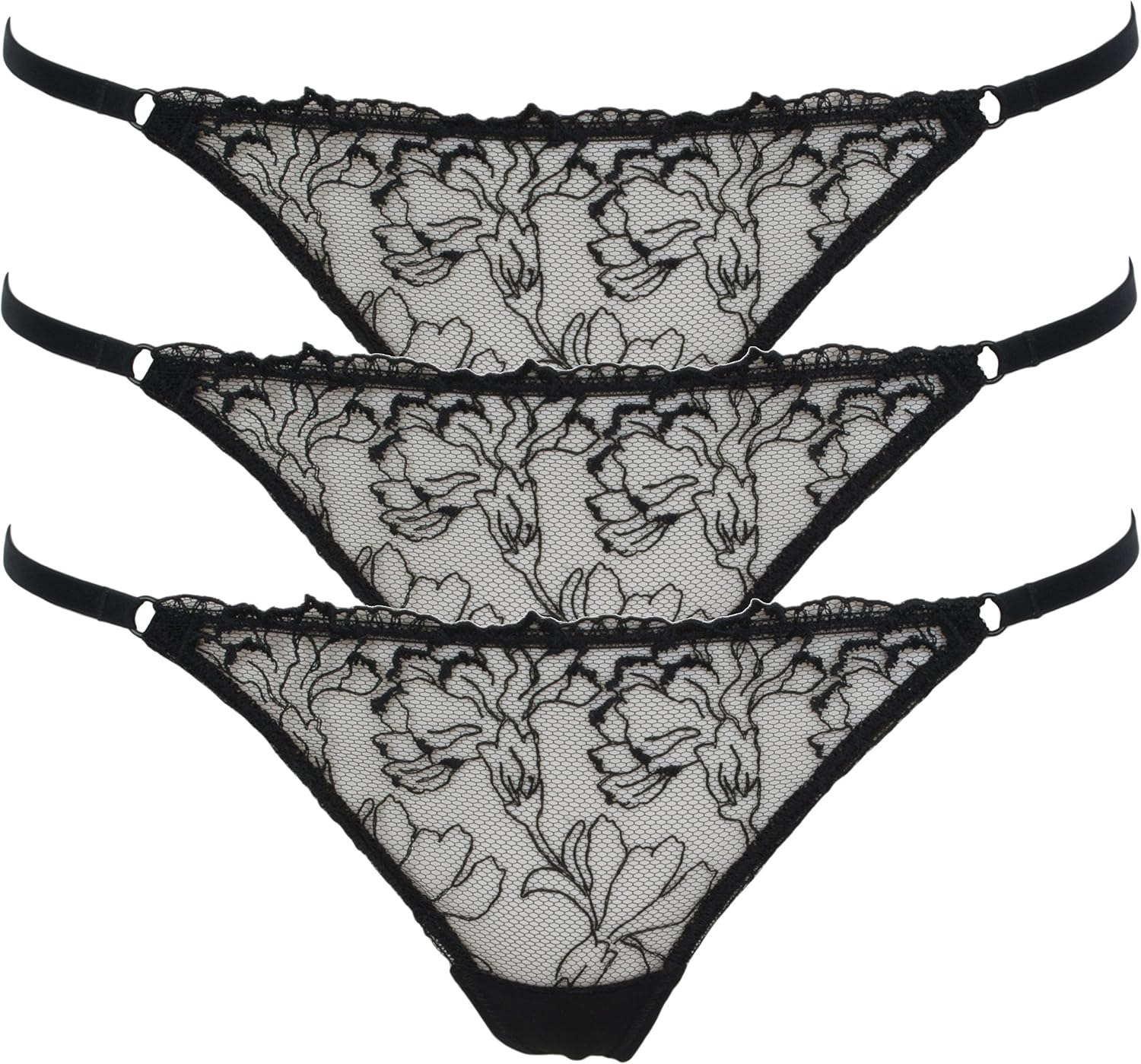 ExStore Mesh Embroidered String Thong Black 3 Pack Medium Amazon.co