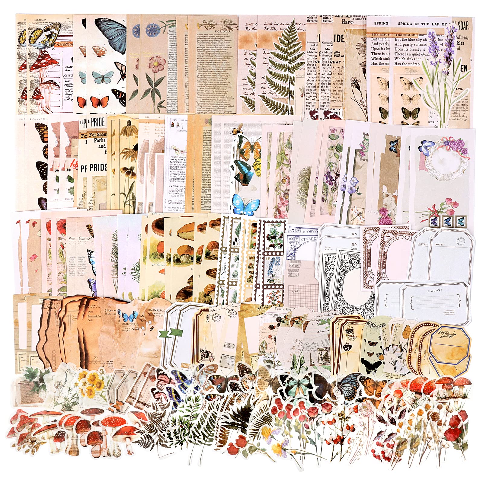 Draupnir 200Pcs Vintage Scrapbooking Stickers Paper Pack, DIY Retro Journaling Scrapbooking Supplies Decorative Stickers Paper Kit for Scrapbook and Bullet Journal - Nature