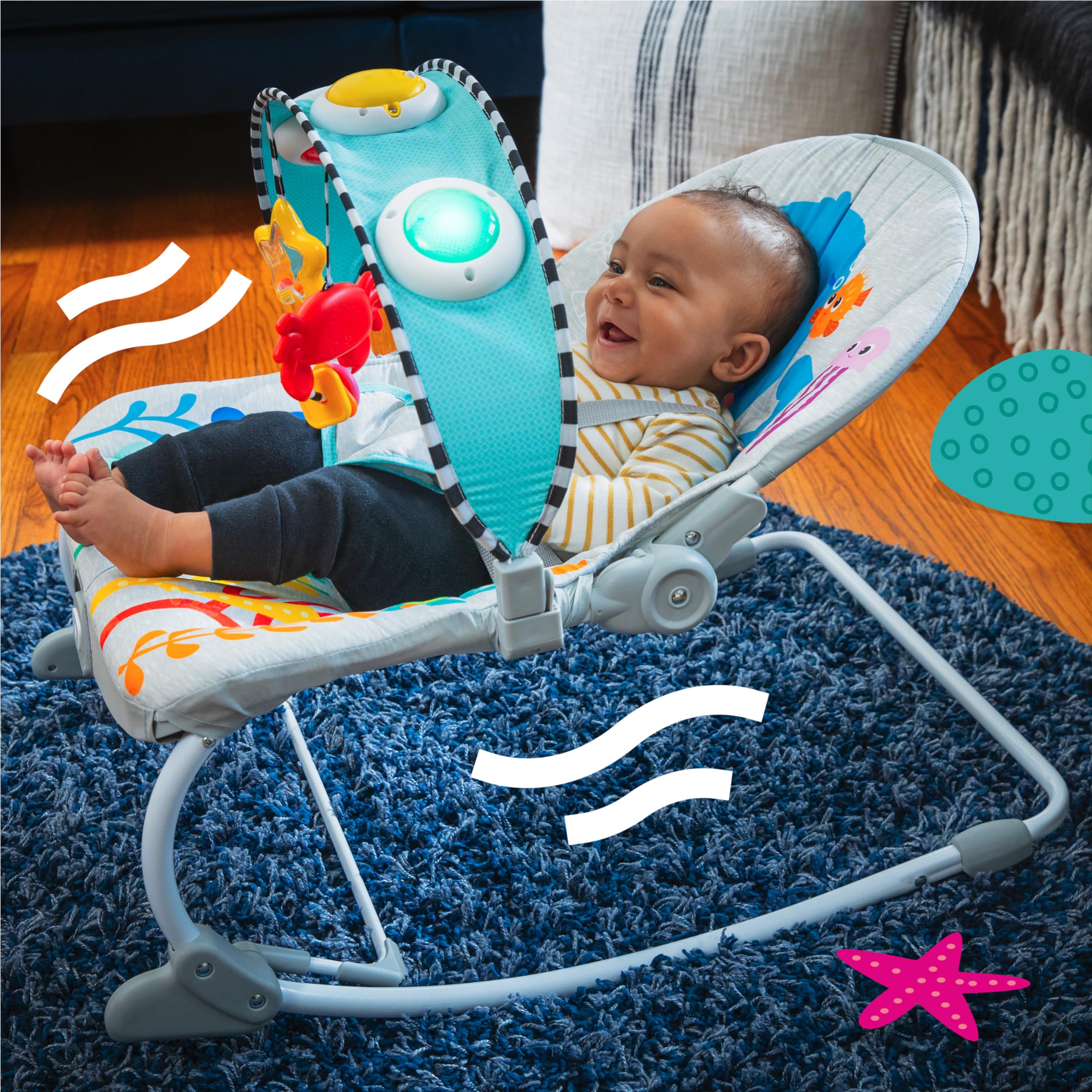 Baby Einstein Ocean Explorers Kick to It Opus Musical Infant to Toddler Rocker, Baby Chair, Baby-Activated Music and Lights, Ages 0-30 Months