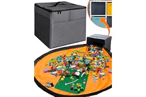 STARSIKO XL Toy Storage Organizer with Play Mat - Storage Bag/Box for Kids, Boys, Girls, Nursery, Playroom - Basket for Building Bricks/Blocks - Collapsible Fabric Cube Bin, 13"x13"x15"