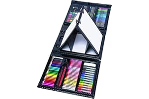 ART 101 USA Art 101 Budding Artist 179 Piece Draw Paint and Create Art Set with Pop-Up Double-Sided Easel, Includes markers, crayons, paints, colored pencils, Case includes pop up easel, Portable Art Studio