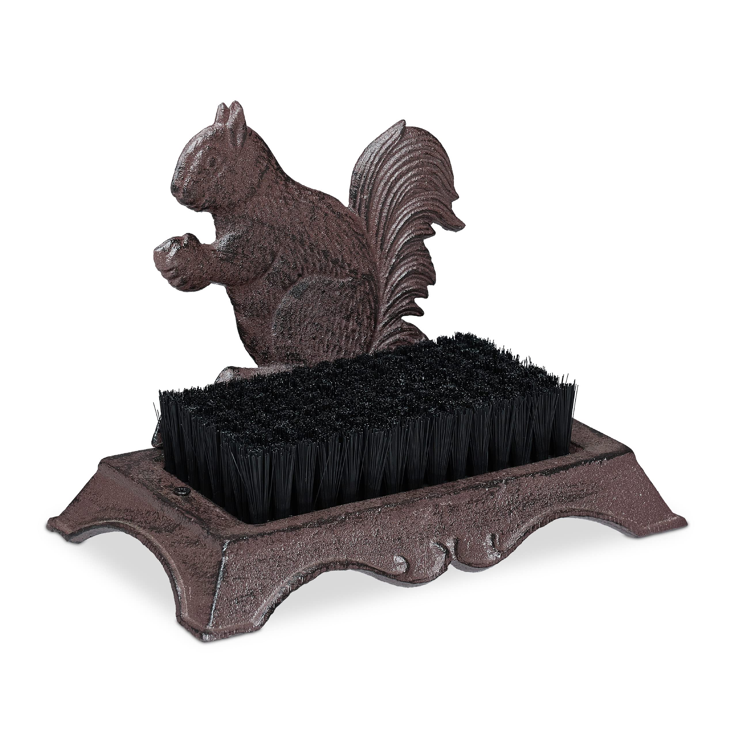 Relaxdays Cast Iron Shoe Brush, Hard Bristles, Antique Design, Outdoor Boot Scraper, Squirrel Design, Brown