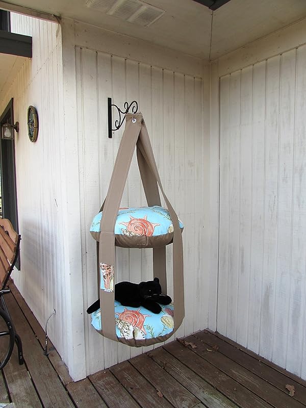 Hanging Cat Bed, Sea Life Aqua & Tan, Double Cat Bed, Kitty