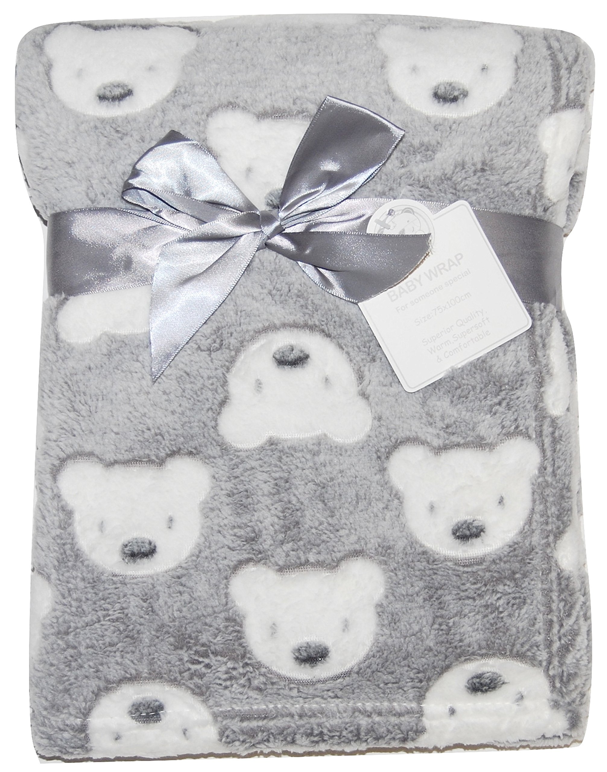 Baby Boy Girl Unisex Soft Fleece Wrap Blanket Pram Cot Crib Moses Basket Grey Teddy