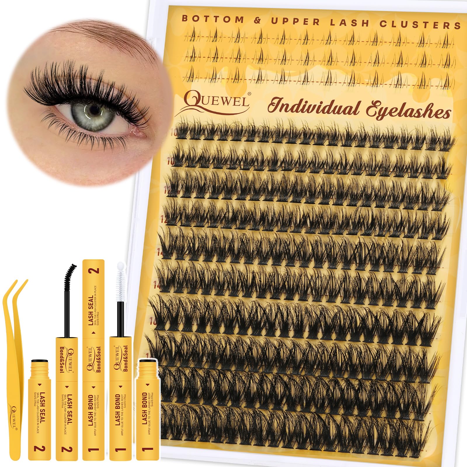 QUEWEL Eyelashes-Individual Kit Natural Cluster-Lashes Mix 10-18mm Individual Eyelashes with Bottom Lashes, Wispy Lashes-Cluster Kit with Lash Bond and Seal Eyelash Tweezers (SXJM GJ 50D) — image 1