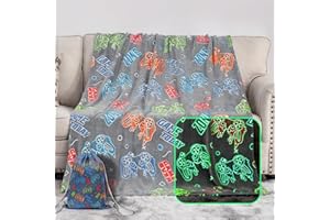 UOMNY Glow in The Dark Blanket for Boys,Soft Gaming Throw Blanket Kids,Game Controller Blankets for Couch, Luminous Blanket Grey 50 x 60 inch ﻿
