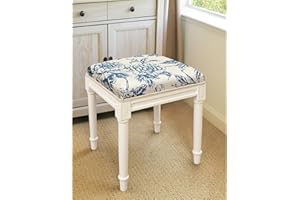 123 Creations Navy Blue Peony Vanity Stool with White Frame