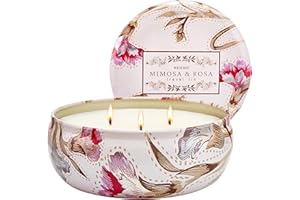 M&SENSE Soy Candle Mimosa Rose Scented 12oz Over 40 Hours Burn Time, 3-Wick Natural Aromatherapy Candle Highly Scented & Long Lasting, Home Fragrance Gift for Women Men