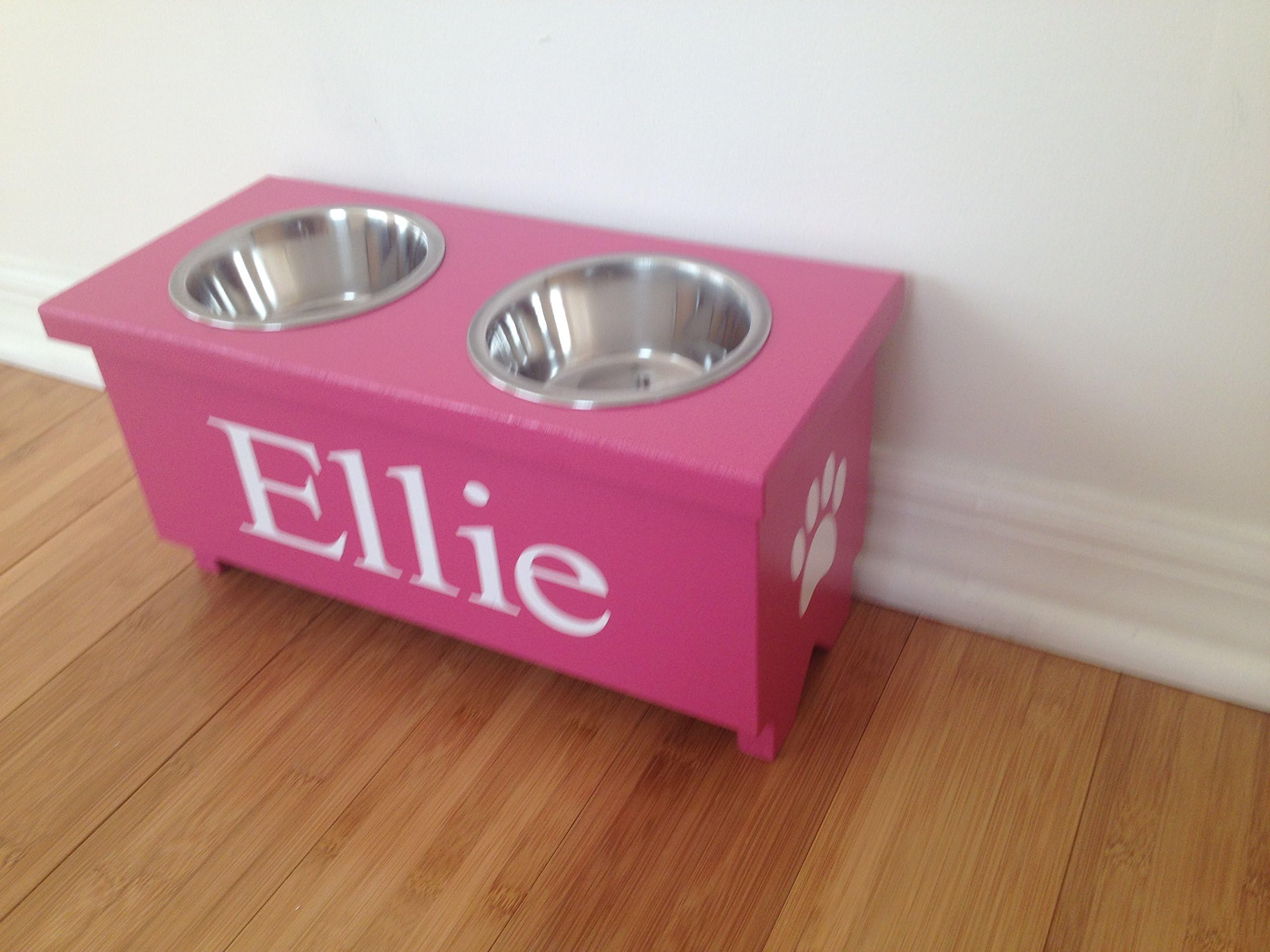 Small 1 Pint Solid Wood Personalized Dog Bowl Stand with Pets Name