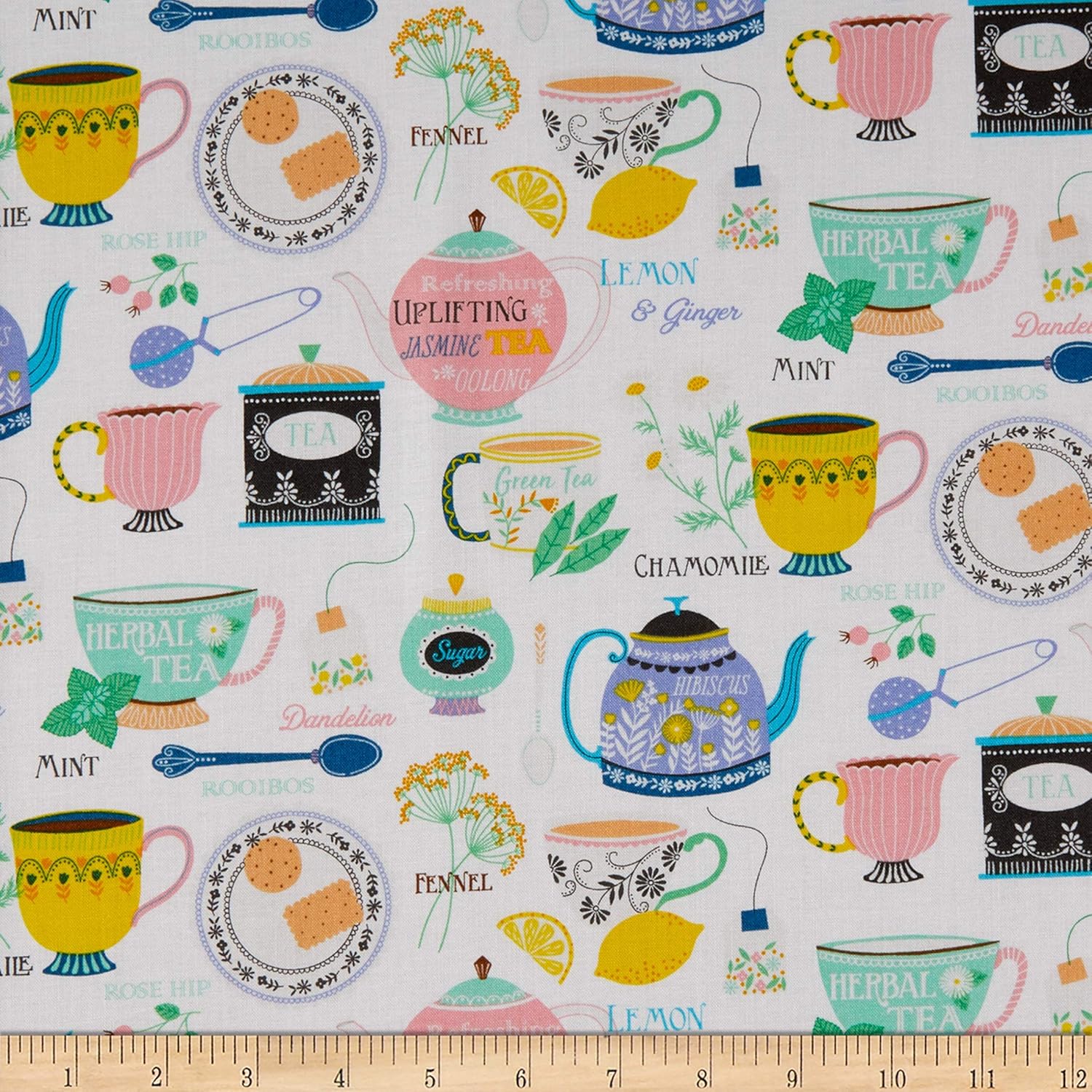 Windham My Cup Of Tea Tea Party White Fabric by the Yard
