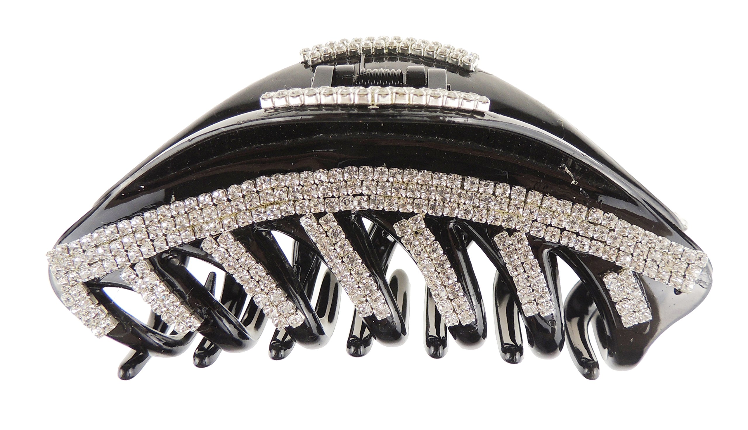 Sparkly Women Girls Thick Curly Long Hair Large 11cm Big Crystal Diamante Rhinestone Gems Bulldog Clip Octopus Clamp Grip Bridal Wedding Party Styling Claw Butterfly Claw Curved Stripes (Black)