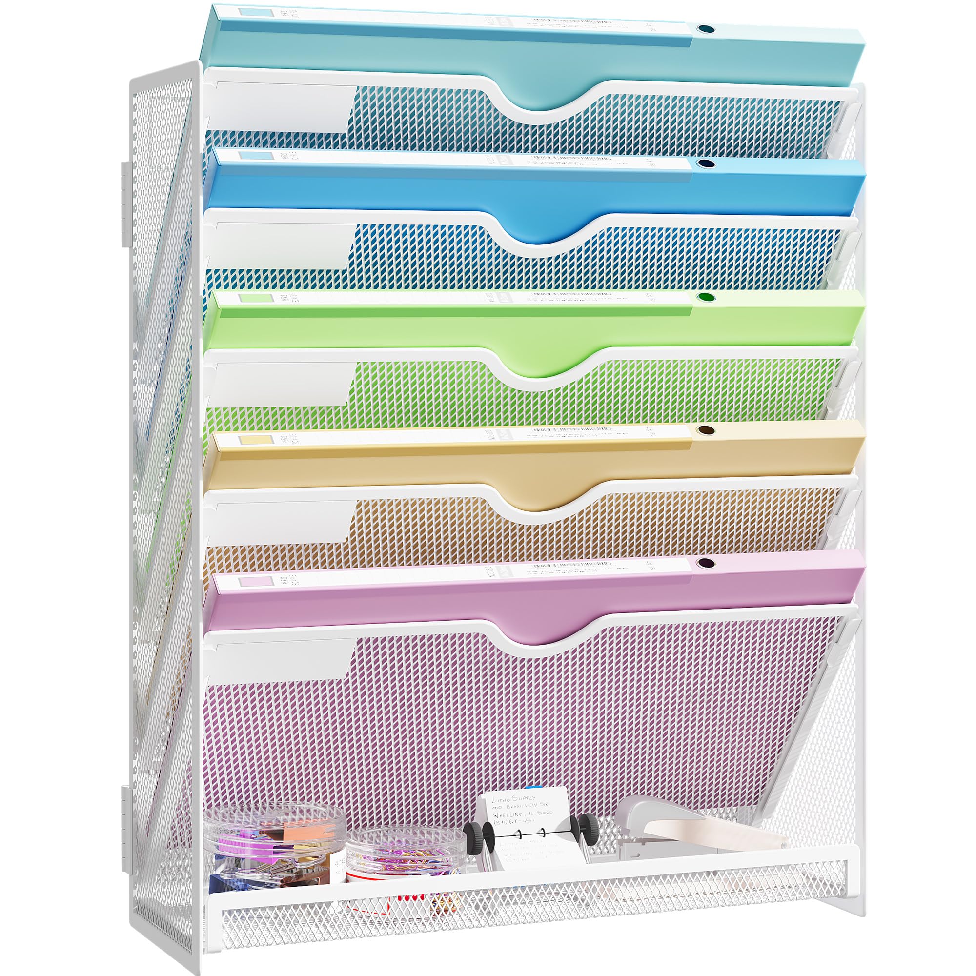 Photo 1 of **INCOMPLETE** Kinkota Hanging Wall File Organizer 6-Tier Wall Mount Mail Organizer & Desk Paper Organizer, Sleek White Metal File Folder Holder for Office, Cubicle, Bedroom | All-in-One Document Storage Shelf