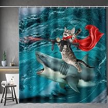 Lileihao Lustige Duschvorhang Mit Hund & Katze – 180 X 180 Cm, Wasserdichtes Polyester | Inkl. Haken, Maschinenwaschbar, Für Bad-Deko