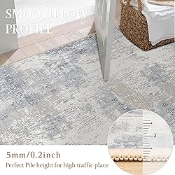 WondRg 2x5 Washable Runner Rug Blue Cream Abstract