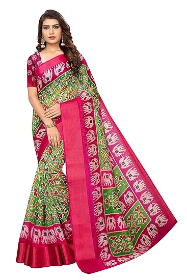 Cotton Patola Printed Pochampally ikat Saree With 5 inch Zari border With Unstitched Blouse Piece