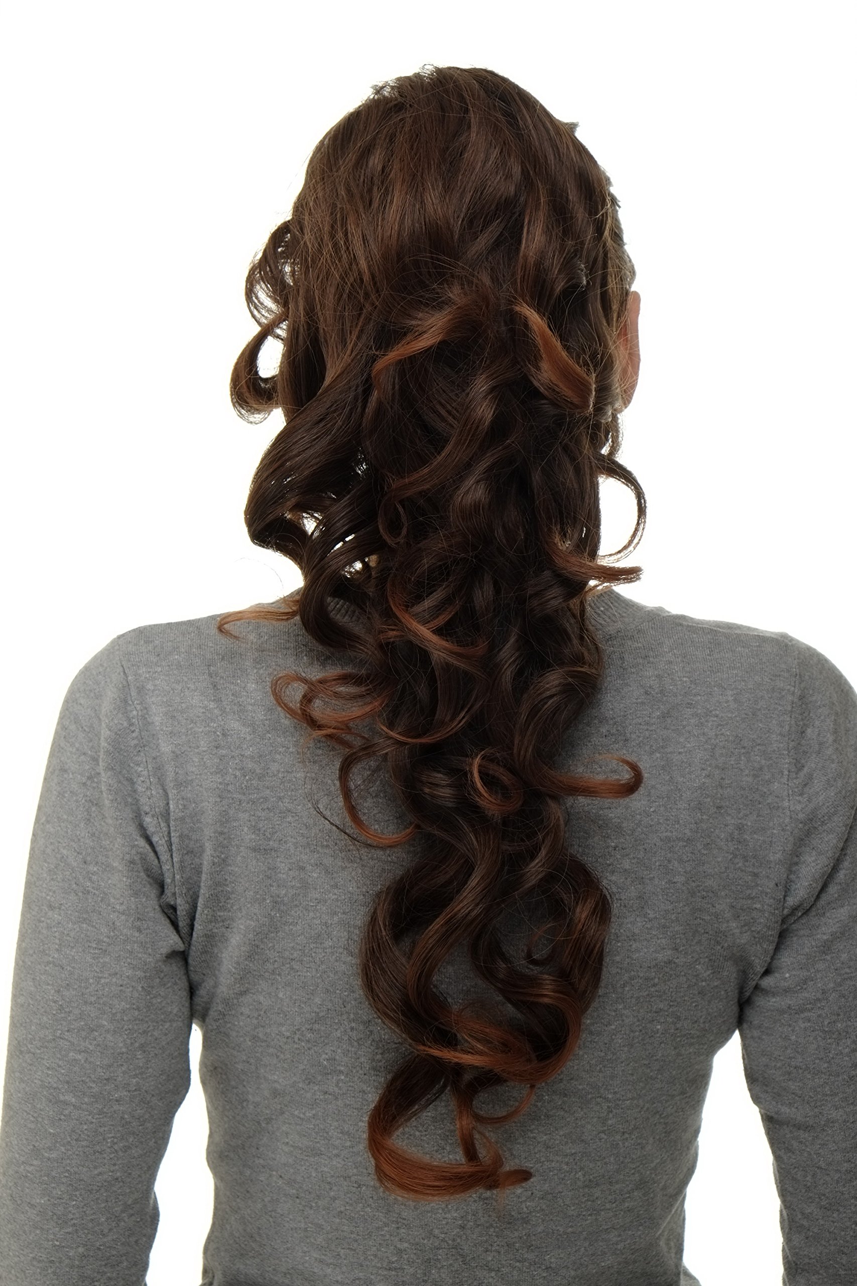 WIG ME UP WK08-3T30 Hairpiece ponytail with micro clamp, combs and elastic draw string curly curls voluminous very long chestnut brown mix 23inch