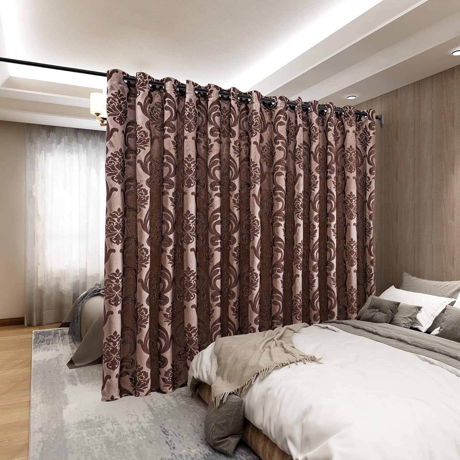 Outdoor Curtains - NAPEARL Patio Door Curtains for Sliding Glass Door, Damask Door Window Curtains, Extra Wide Curtains for Room Divider, 1 Door Panel (15ft Wide x 8ft Tall, Brown)