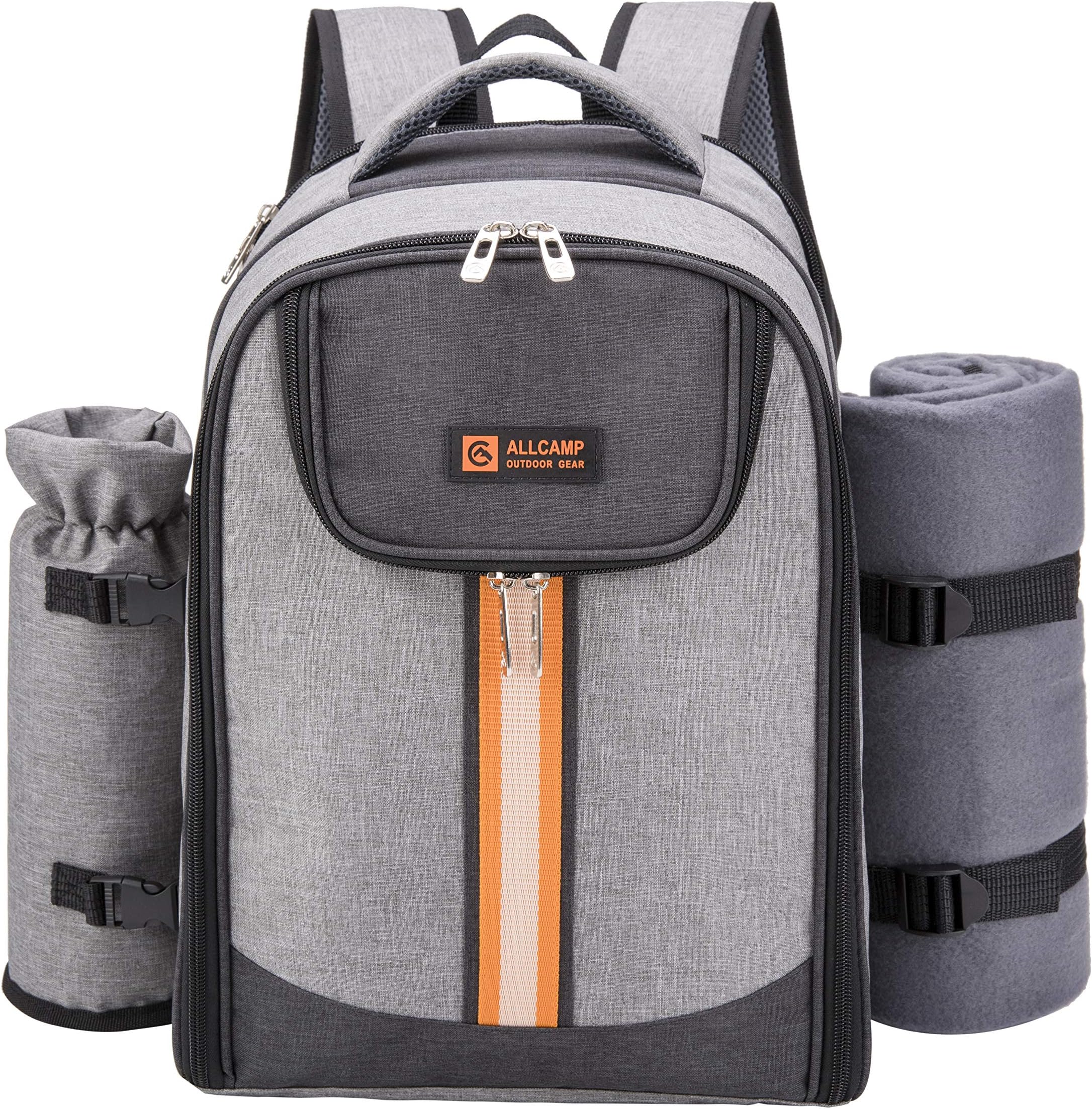 ALLCAMP Picnic Backpack Bag for 4 Person with Cooler Compartment & Picnic Blanket & Wine Holder and Tableware Perfect for Picnic Family and Lovers Gift, Outdoor, Hiking, Camping, BBQ Time(Gray)
