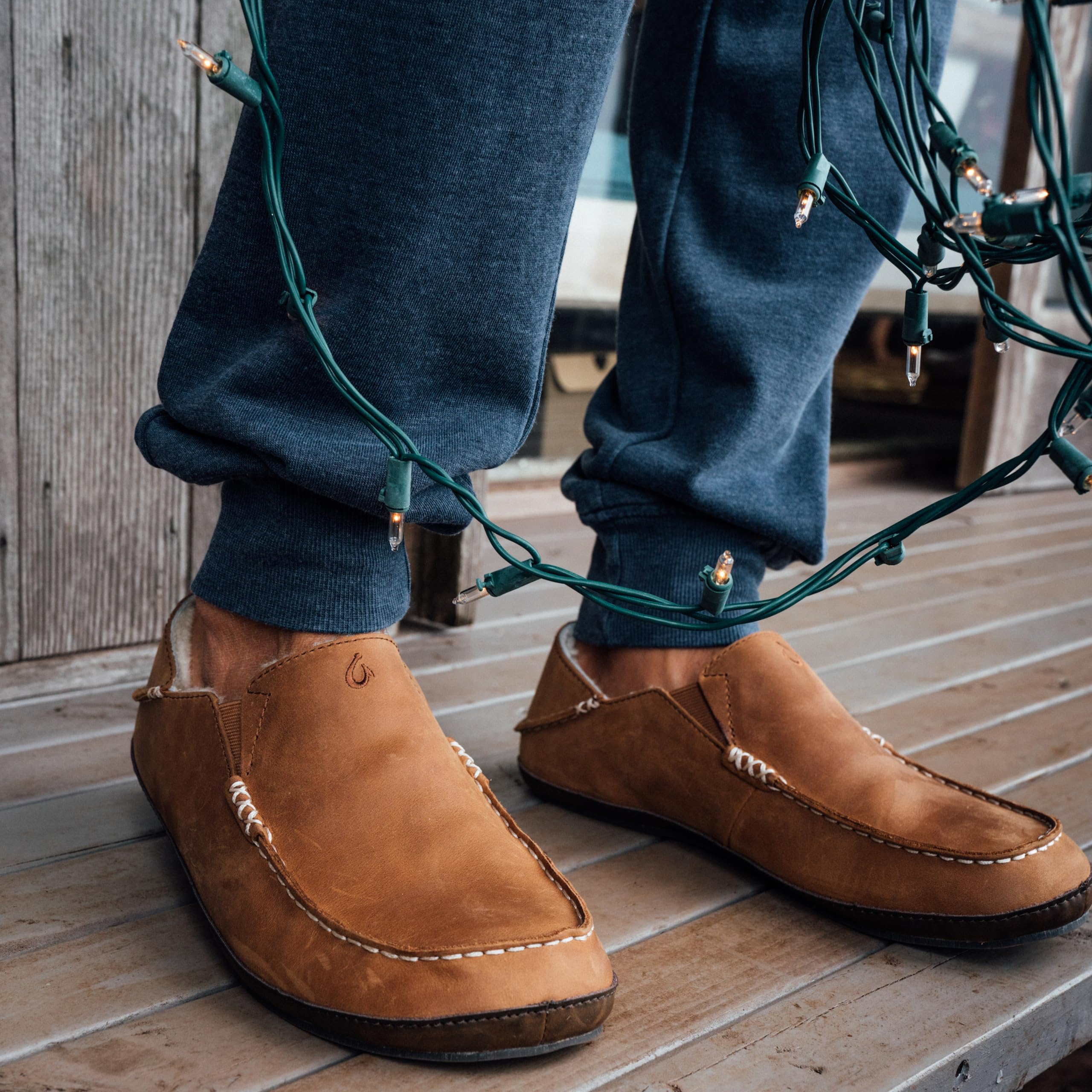 OLUKAI Moloa Slipper, Men's Premium Leather Slip-On Shoes, Soft Genuine Shearling Lining & Gel Insert, Drop-In Heel & All-Day Comfort