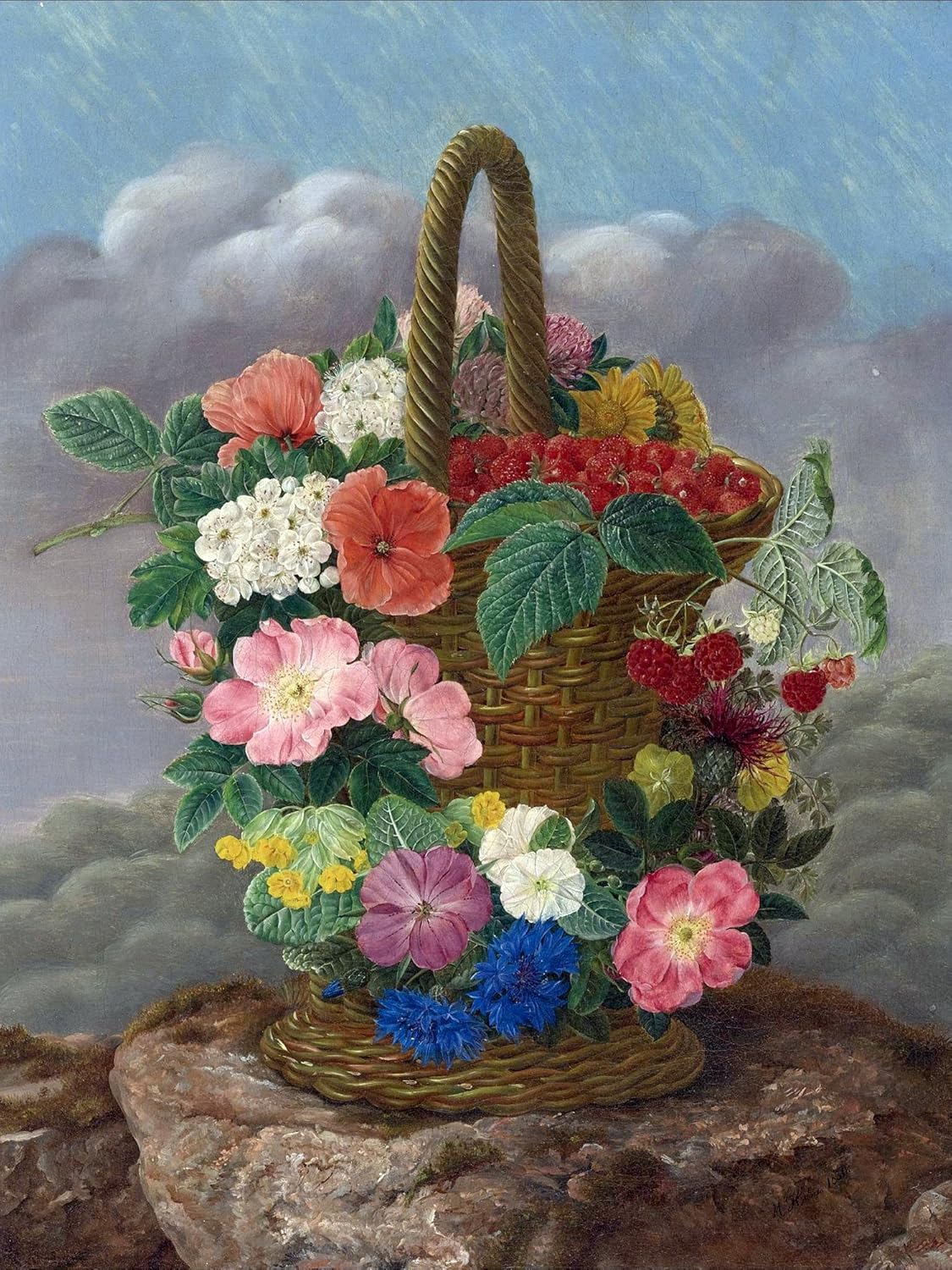 FLOWERS AND BERRIES IN A BASKET Tile Mural Bathroom Backsplash Marble Ceramic