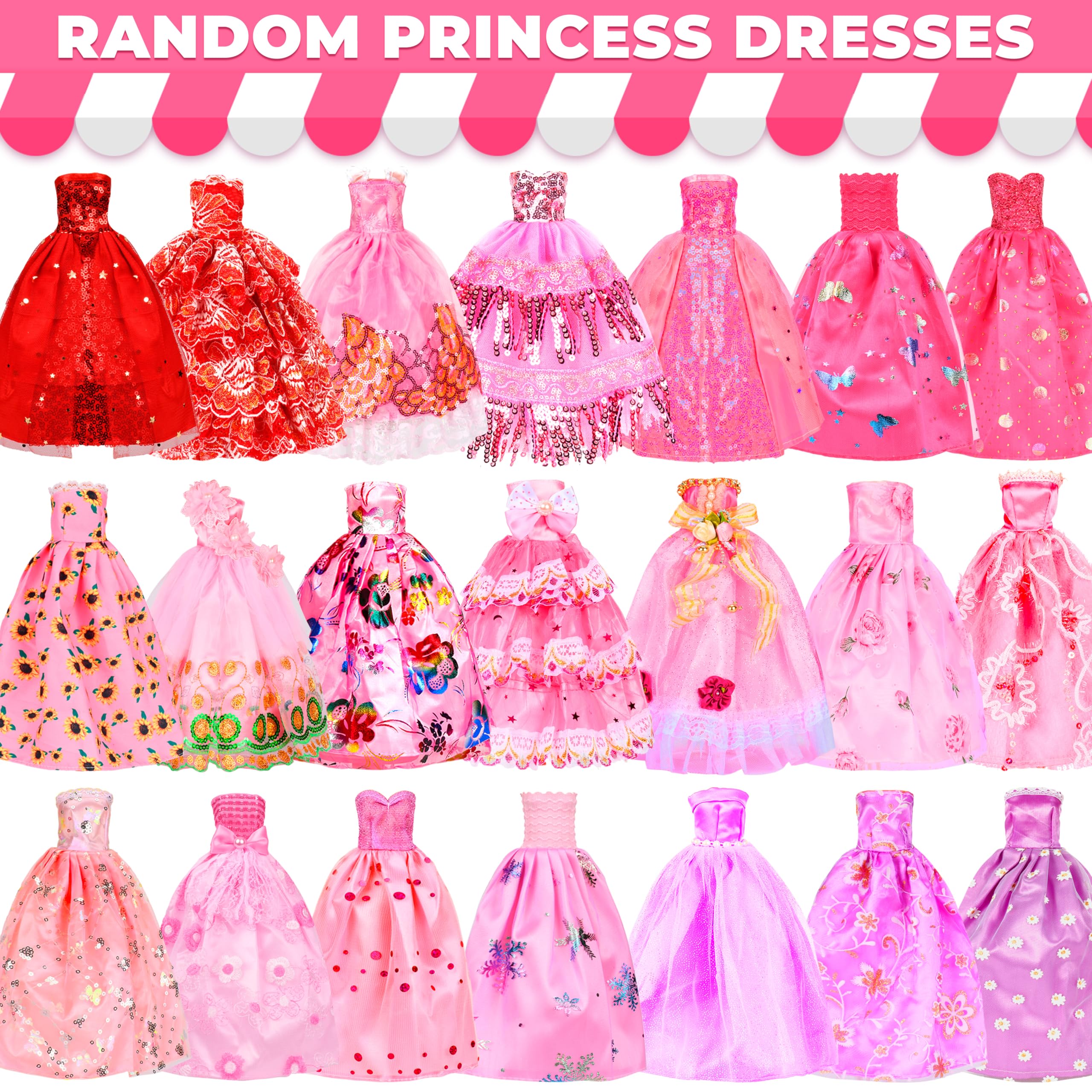 ﻿195 Pcs Doll Clothes and Accessories Kit, Include Princess Gowns, Fashion Skirt, Slip Dresses, Tops, Pants, Bikini Swimsuits, Shoes, Crowns, Necklaces, Glasses, Hangers in Gift Box for 11