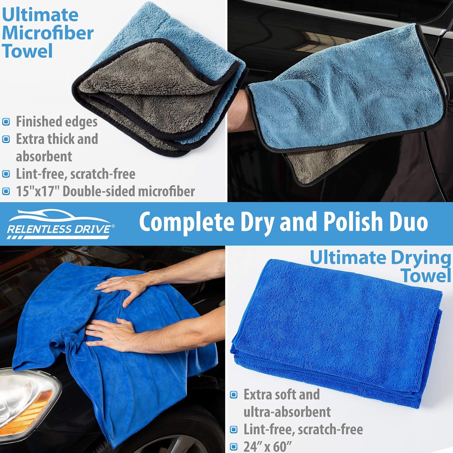 Relentless Drive Car Wash Kit, 14 Pcs Car Cleaning Kit for Exterior Car Cleaner & Car Interior Cleaner, The Ultimate Car Detailing Kit Designed to Last & Safe for All Surfaces: Automotive
