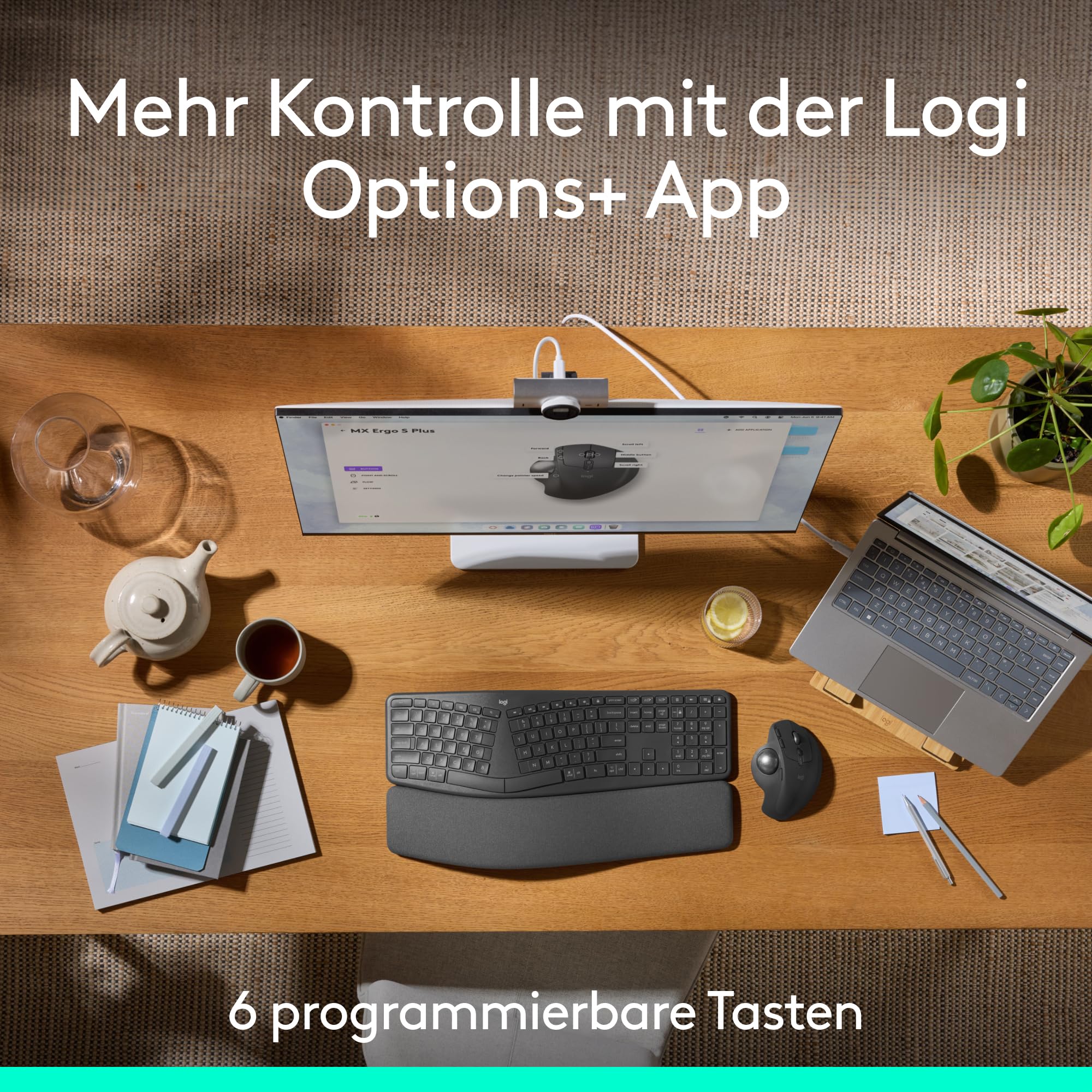 Logitech MX Ergo S Advanced kabellose Trackball-Maus, über USB-C wiederaufladbare kabellose ergonomische Maus mit Bluetooth und verschlüsseltem Dongle, 6 programmierbare Tasten, für PC/Mac - Graphit 5