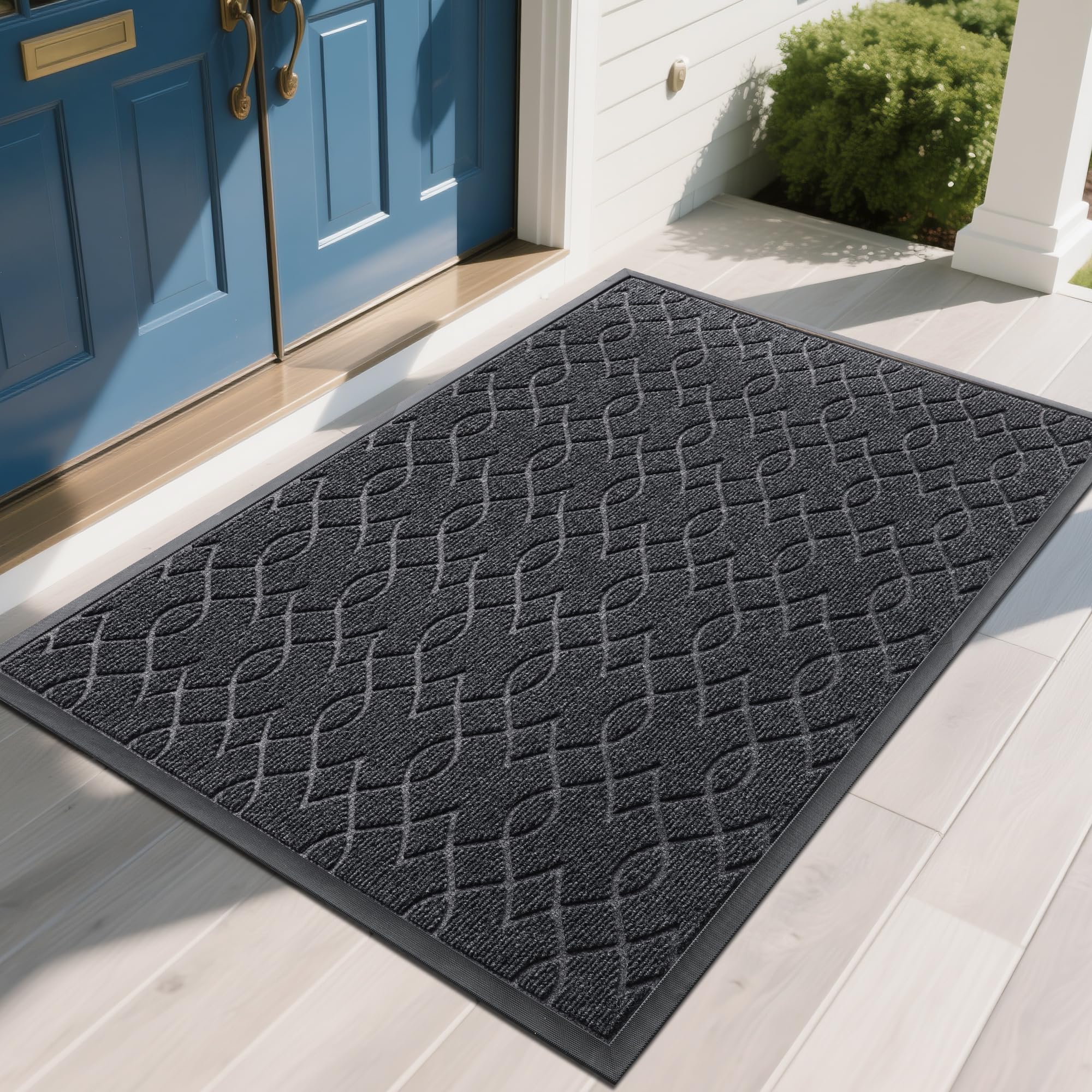Yimobra Extra Large Door Mat 60x36, All-Season Waterproof Doormat Outdoor Entrance, Heavy Duty Non-Slip Outside Door Mat for Garage Patio Proch Entryway Indoor, Easy Clean, Black Gray Image
