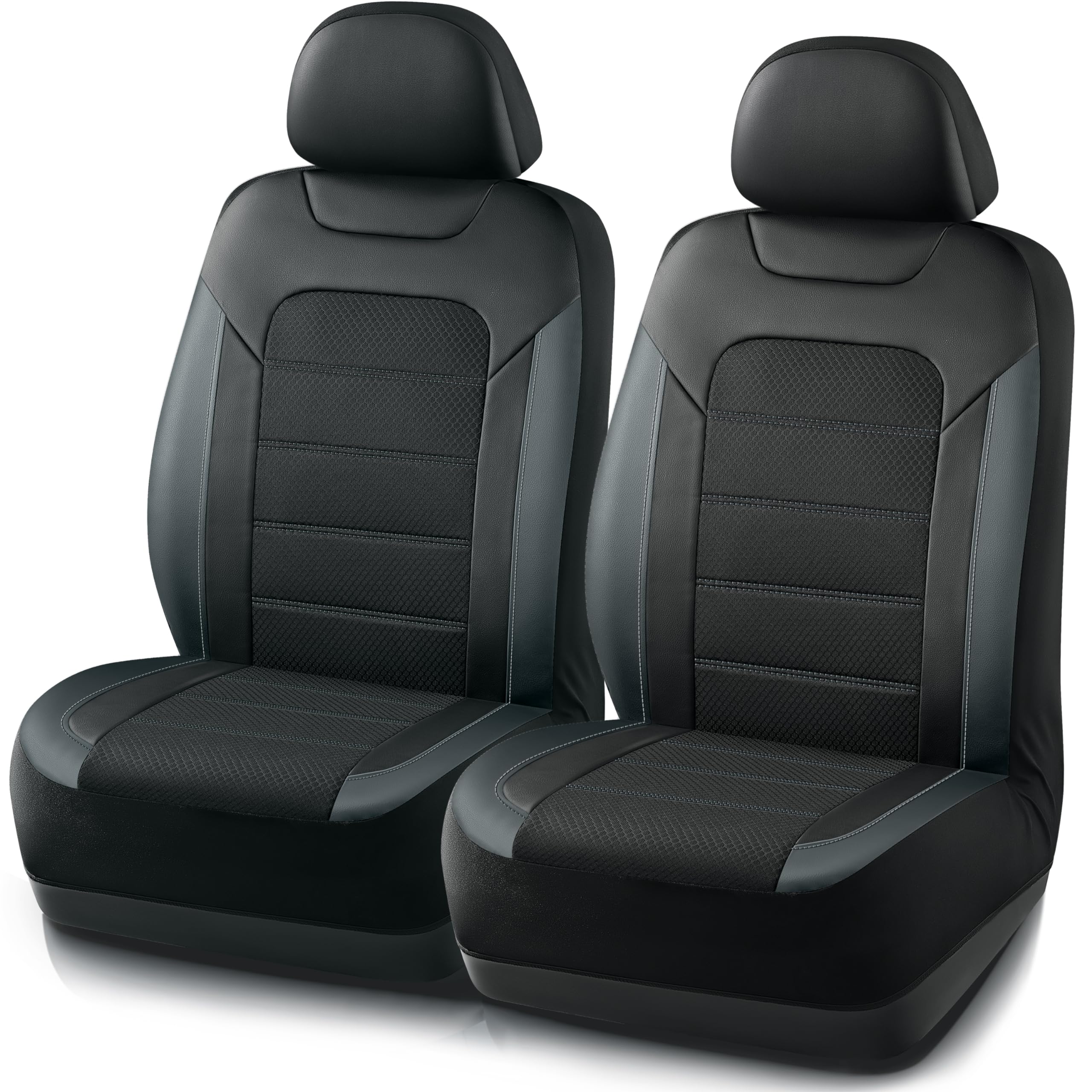 Photo 1 of PIC AUTO Car Seat Covers, Premium Leather and Air Mesh Automotive Sports Seat Covers, Two Front Set, Airbag Compatible Universal Fits Most Cars, SUVs, Trucks and Vans (Black & Gray)