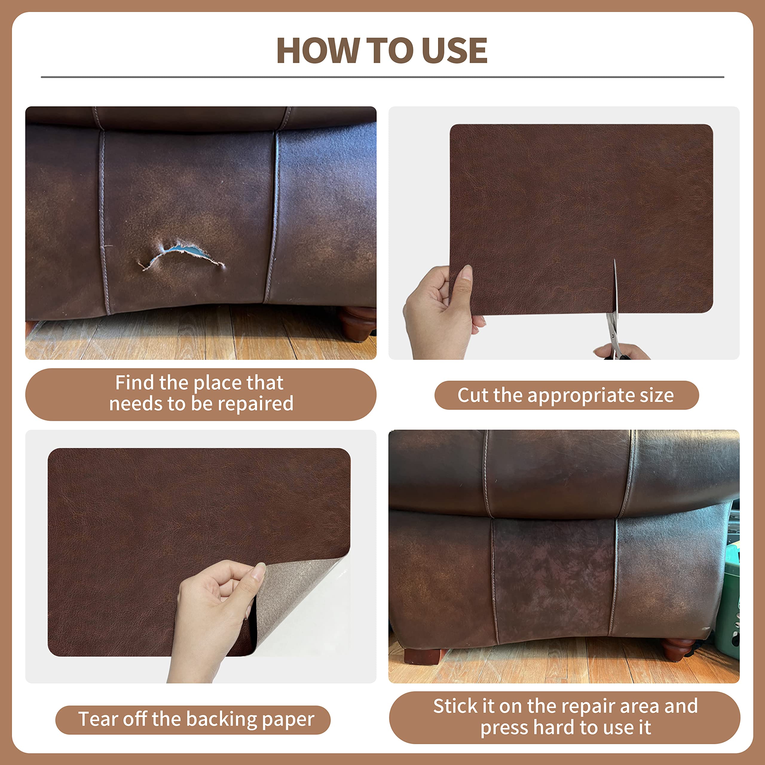 ONine Leather Repair Patch，Self-Adhesive Couch Patch，Multicolor Available Scratch Leather 8X11 Inch Peel and Stick for Sofas, Car Seats Hand Bags Jackets(Ink Black)