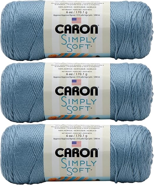 3 Pack Caron Simply Soft 100 Acrylic Yarn Light Country Blue 9709 6 Oz Skeins