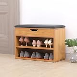 AVC Designs Pine 60cm Shoe Bench with Seat Cushion Storage Cabinet Organizer view 2